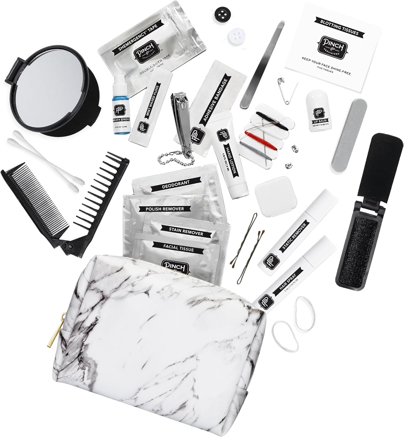 Pinch Provisions Shemergency Kit for Her, 40 Emergency Essential Items, Compact, Multi-Functional Pouch, Gift for Women, Birthday, Bachelorette Parties, and More!