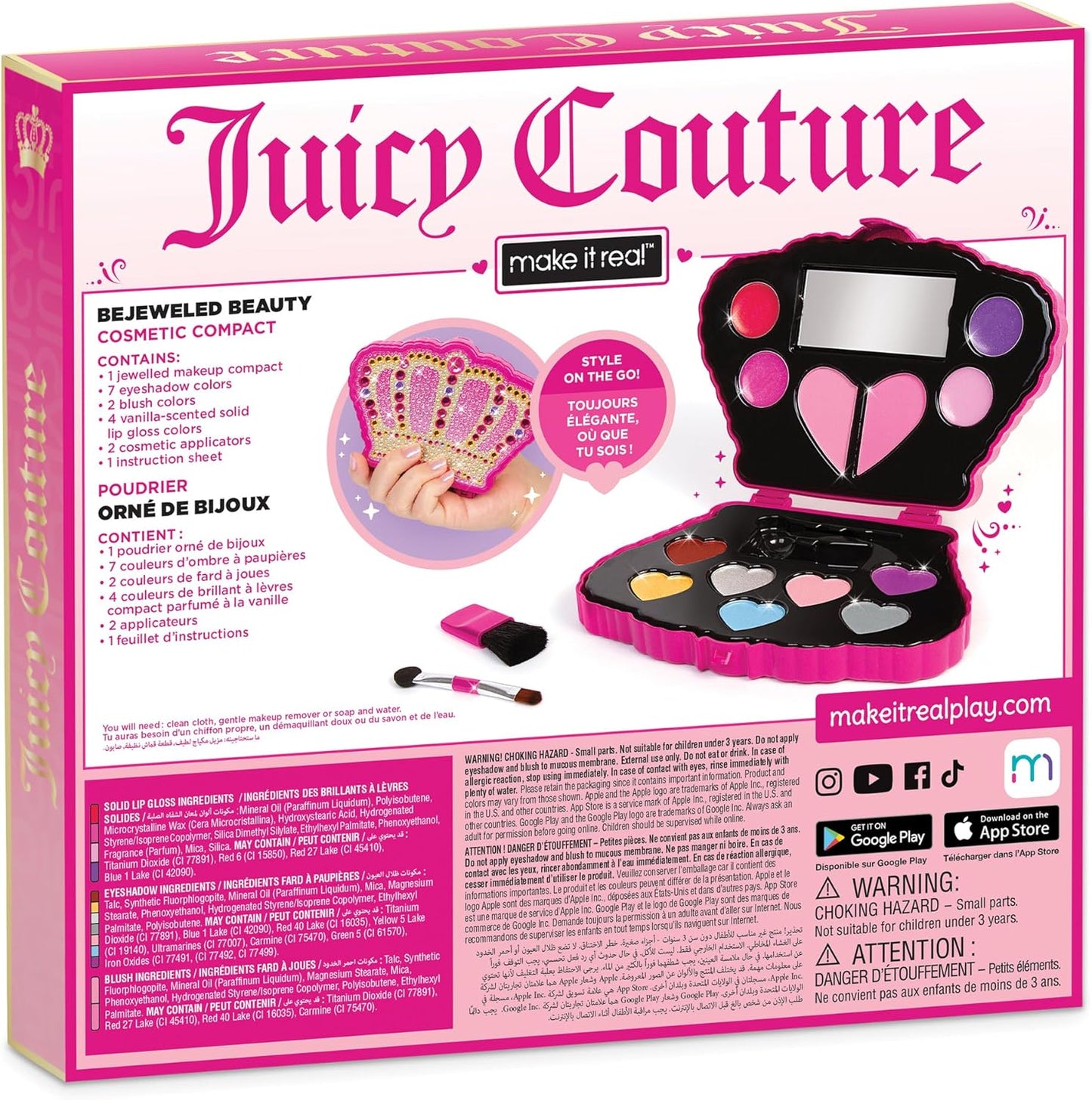 Make It Real: Juicy Couture Bejeweled Beauty Cosmetic Compact - Glam for Eyes, Lips & Face, Crown Shaped Makeup Case, Girls & Kids Ages 6+