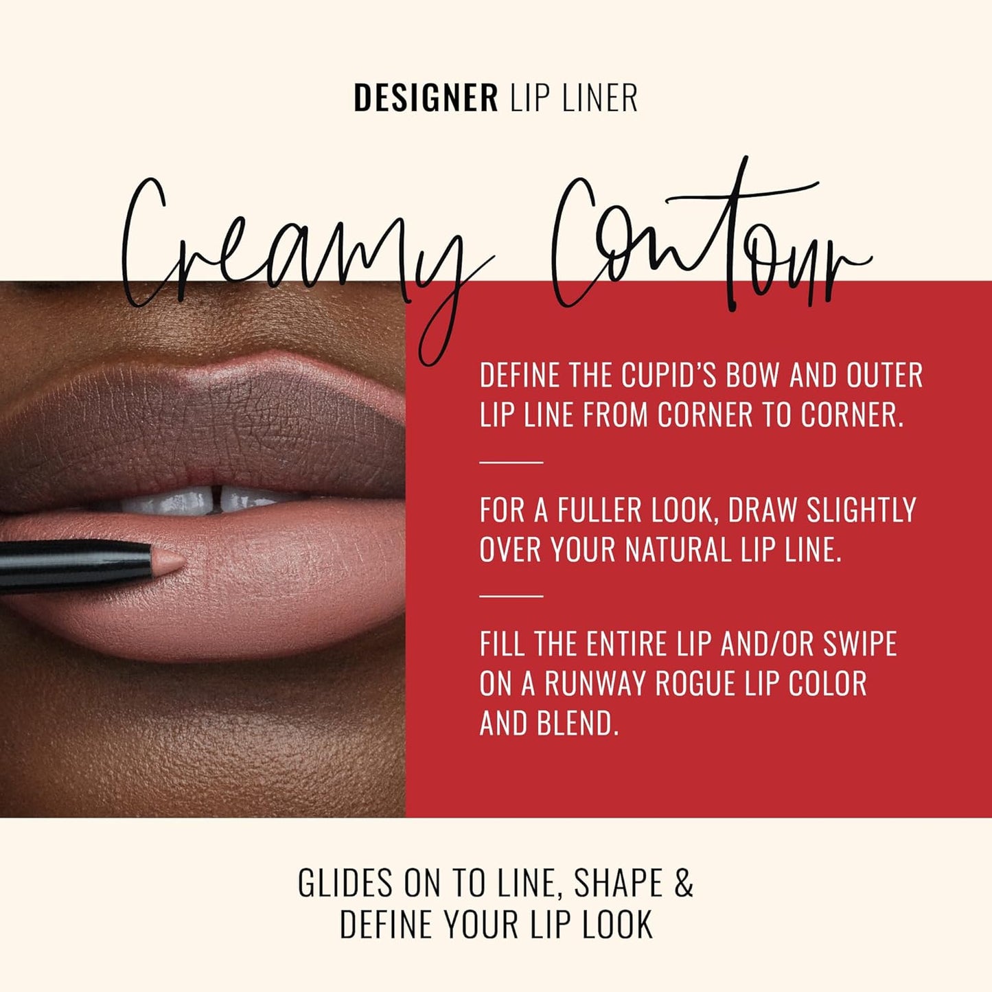 Runway Rogue Designer Liner Lip Pencil, Matte Light Sandy-Beige Lip Liner Pencil and Lip Liner Sharpener, ‘Spotlight’