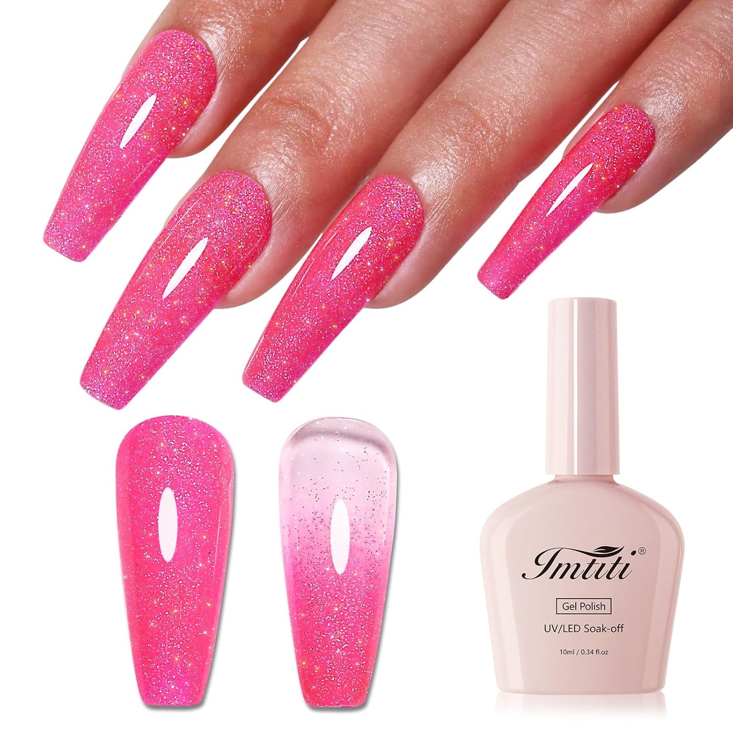 Imtiti Glitter Gel Nail Polish, Rose Pink Iridescent Glitter Nail Gel Polish Diamond Shimmer Sparkle Soak Off UV LED Spring Summer Manicure 10ML