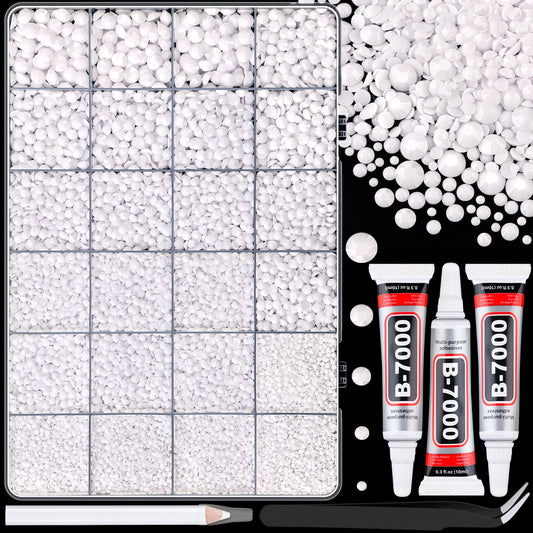 25000Pcs Resin Rhinestones with Tweezers for Crafting, White 2-6mm Mixed Sizes Bedazzling Crystal with 3Pcs 10ml B7000 Jewelry Glue for DIY Crafts Clothing Tumblers Shoes Fabric Nail Art