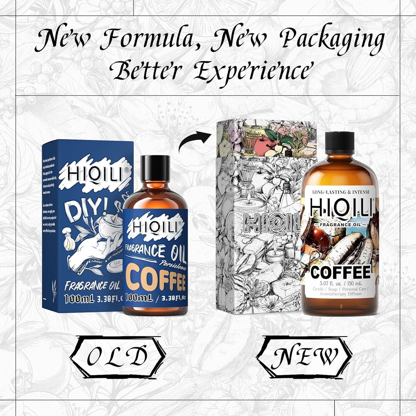 HIQILI Coffee Fragrance Oil for Scent Diffuser & Humidifier, Perfect for Candle, Soap, Perfume Making, New Car & Home - 5.07 Fl Oz