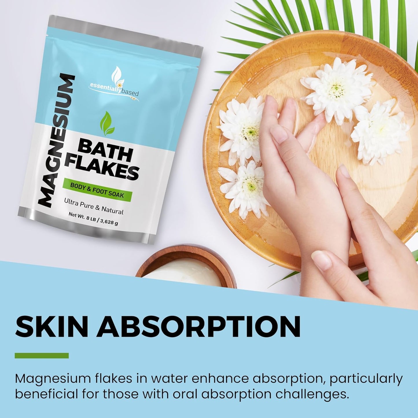 Magnesium Flakes - 8 LB Ultra Pure Magnesium Chloride Flakes in Resealable Pack - Use for Bath Soak or Foot Soak - A Better Alternative to Epsom Salt