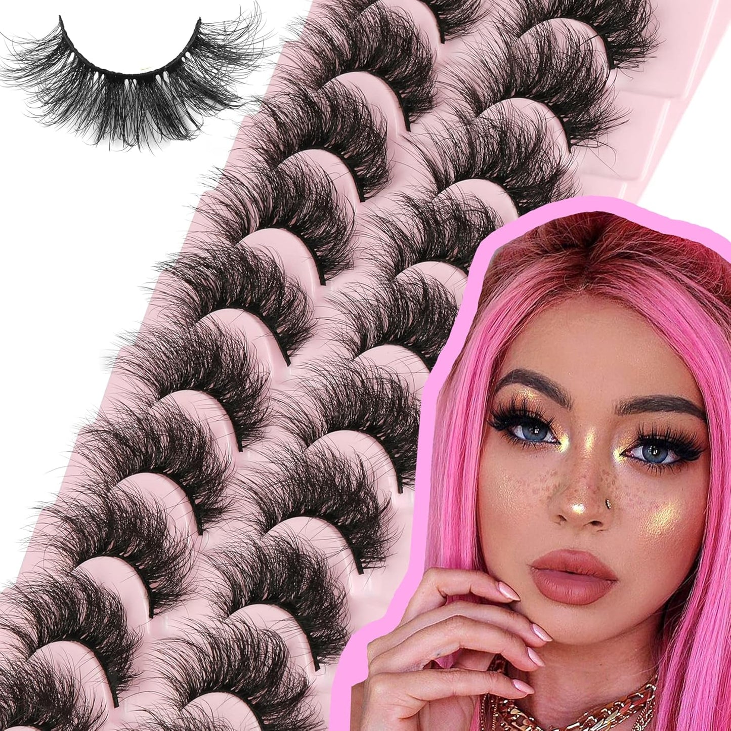 FANXITON Mink Lashes False Eyelashes Dramatic Full Mink Lashes Wispy 19 MM Natural Look 3D Fake Eyelashes 10 Pairs Pack