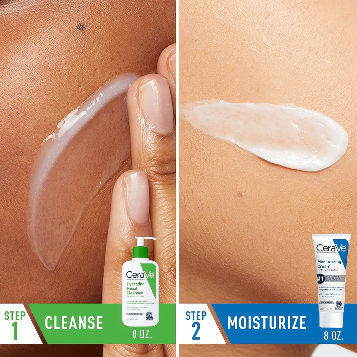 CeraVe Hydrating Skin Care Set, 8oz Moisturizing Cream & 8oz Hydrating Facial Cleanser, Ceramides + Hyaluronic Acid Moisturizer and Face Wash, Accepted by National Eczema Association