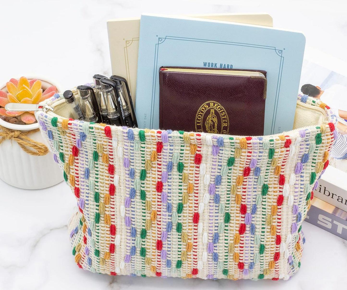 Makeup Bags for Purse Zipper Cosmetic Pouch Large Travel Canvas Make Up Organizer Tool Pouch for Women and Girls,Rainbow Dot