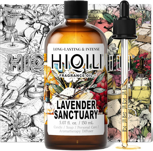 HIQILI Lavender Sanctuary Fragrance Oil for Diffuser, Candle & Soap & Perfume Making, for Hotel and Home, Essential Oil, Long-Lasting Aroma - 5.07 fl oz
