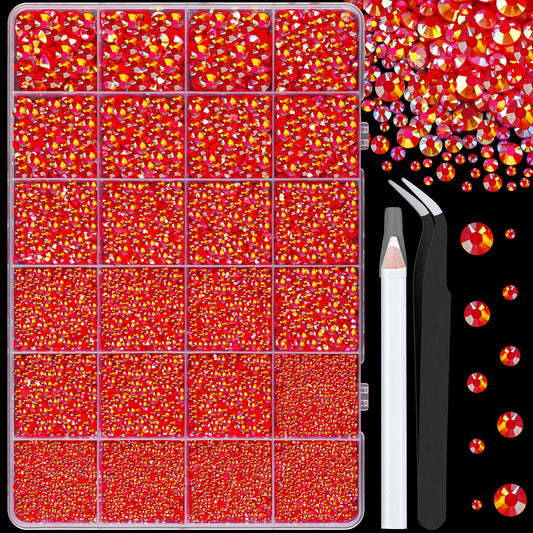 25000Pcs Resin Jelly Rhinestones for Crafting, Red AB 2-6mm Mixed Sizes Non Hotfix Flatback Gems, Bedazzling Crystal for DIY Crafts Clothing Tumblers Mugs Shoes Fabric Nail Art