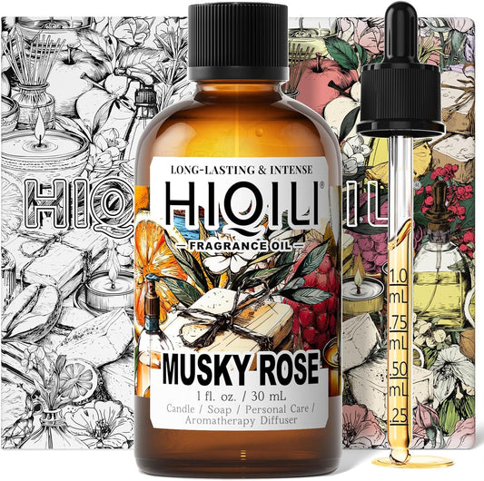 HIQILI Musky Rose Fragrance Oil for Hotel Diffuser, Luxury Scents, for Making Aromatherapy Candle, Perfume, Scented Home Decor- 1 Fl Oz