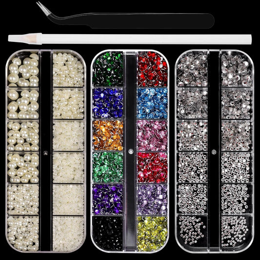 Flatback Rhinestones Half Pearls for Crafting, 1.6-4mm Colorful Rhinestones and 1.5-6mm Small Pearls for Bedazzling, Clothes and Nails Art