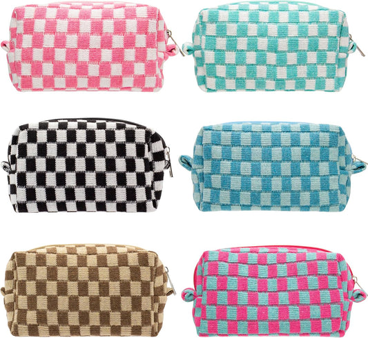 PAZIMIIK Checkered Makeup Bag for Purse Portable Zipper Make Up Pouch Small Cosmetic Case for Travel Accessories (6PCS Mix Color)