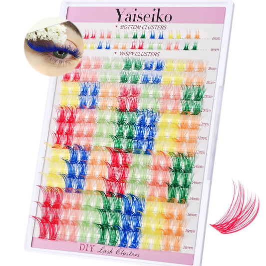 Wispy Colored Lash Clusters with Bottom Lashes Individual Lashes D Curl 8-16mm Mixed 7 Colors Rainbow DIY Eyelash Extension Colorful Cluster Lashes Pack by Yaiseiko