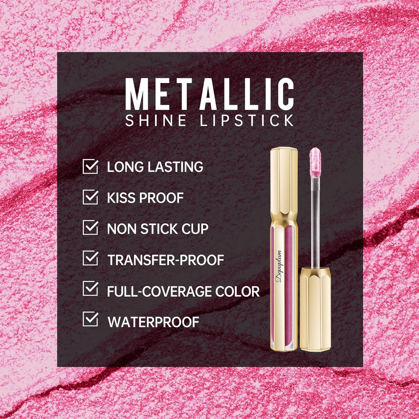 Pink Lipsticks for Women Metallic Lipstick Long Lasting Non Stick Cup Lip Gloss, Shimmer Lightweight Hydrating Full Coverage Lip Color, DP108 Mermaid