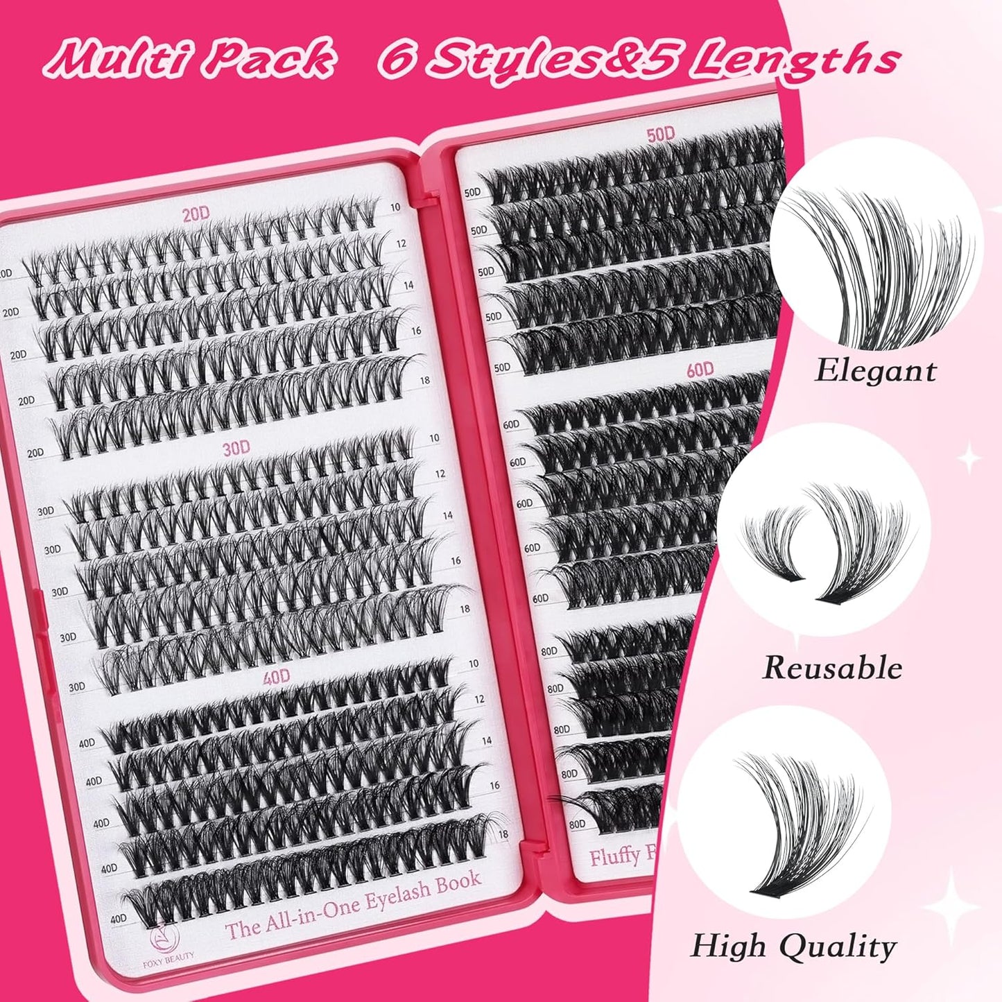 Lash Clusters 600PCS - Eyelash Clusters 20D+30D+40D+50D+60D+80D Wispy Individual Lashes D Curl Lash Extension 10-18MM Natural Lash Clusters DIY Cluster Eyelash Extensions for Beginners