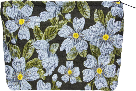 PAZIMIIK Makeup Bag Large Cotton Zipper Pouch for Purse Travel Canvas Make Up Organizer for Women Cosmetic,Brocade Flower Black